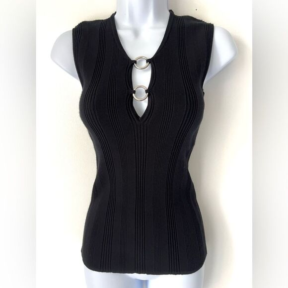 Dolce & Gabbana Tops - DOLCE & GABBANA Black Sleeveless Top with Ring Detail Size Small
